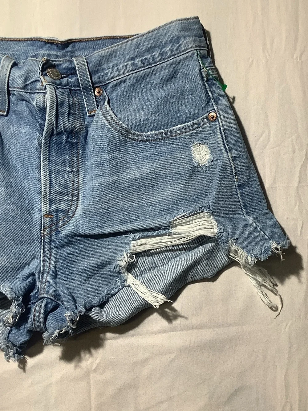 Levi's 501 Light Blue Distressed Denim Cutoff Shorts 26W